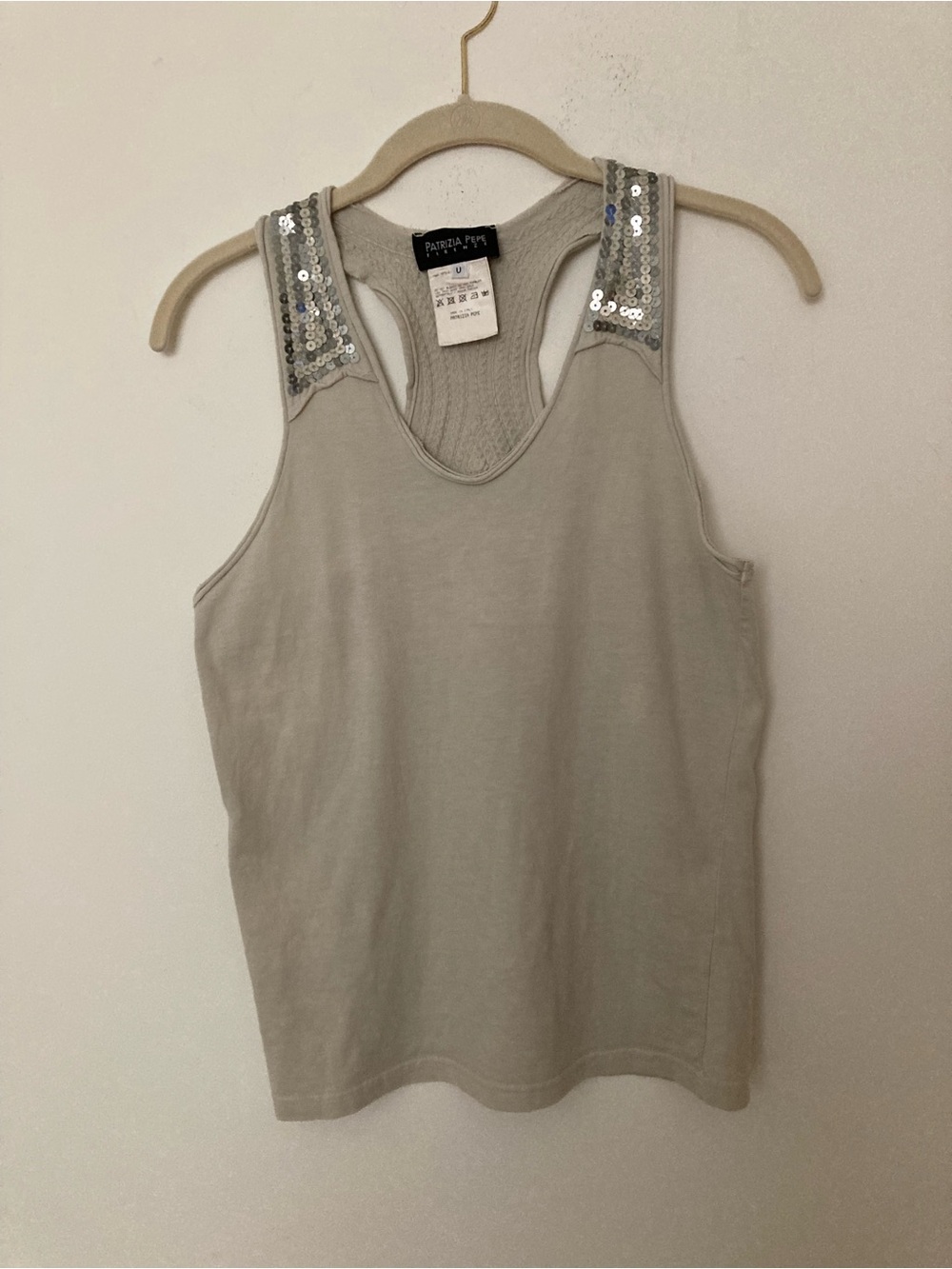 Patrizia Pepe Taupe Sequin-Shoulder Racerback Tank